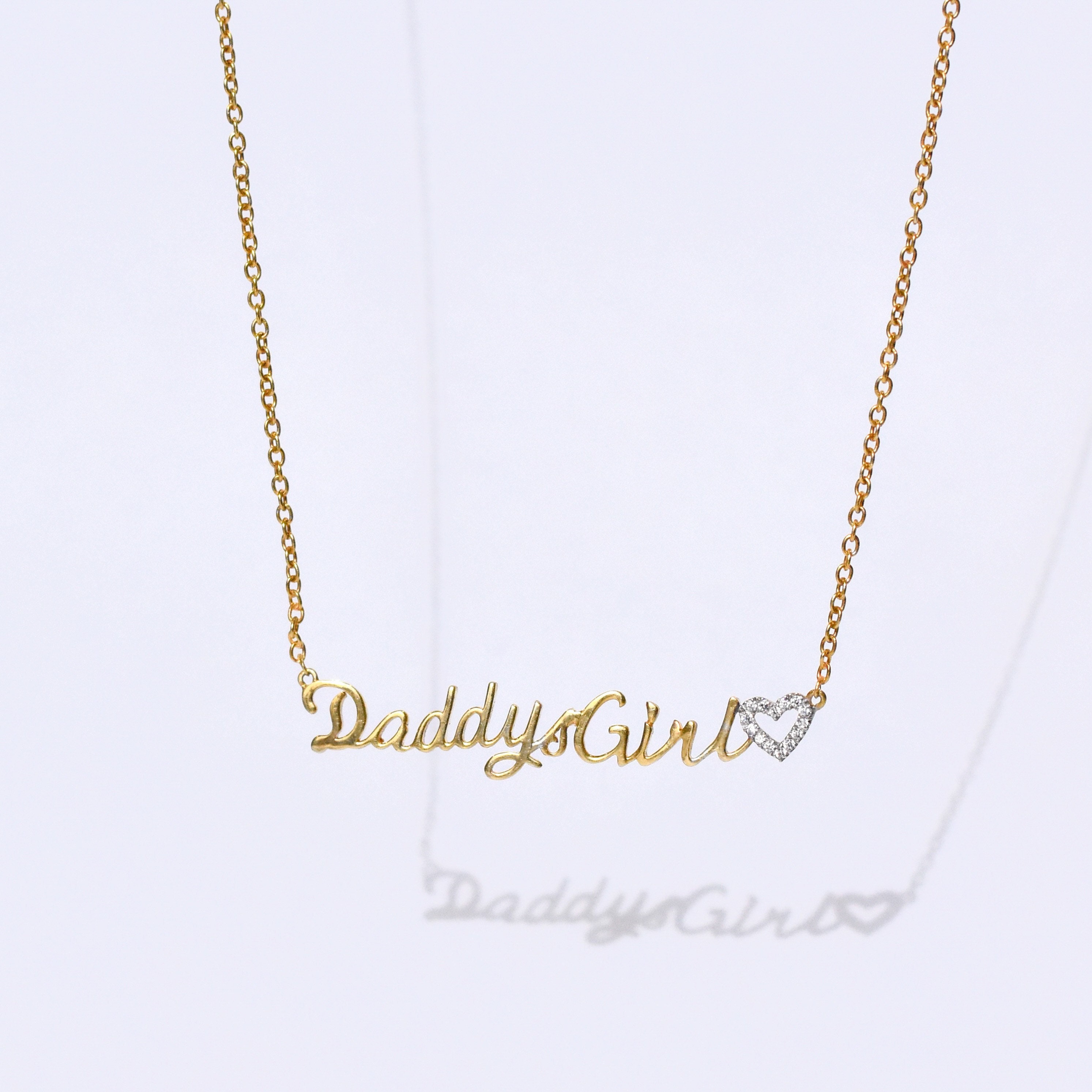 Daddy's Girl Necklace With Diamond Heart, 14KT Father and Daughter