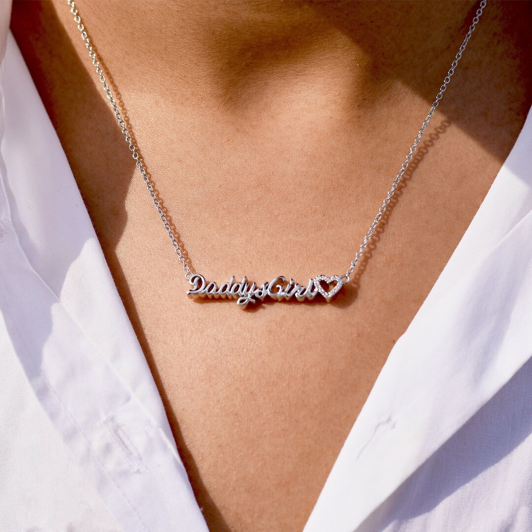 Daddy's Girl Necklace With Diamond Heart, 14KT Father and Daughter