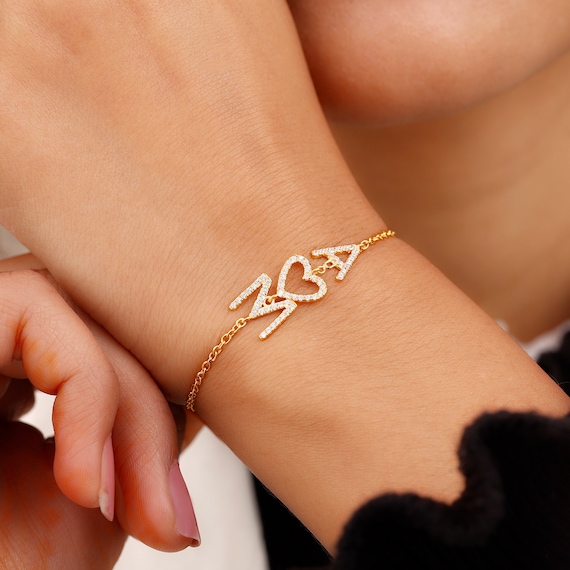 10K Yellow Gold Custom Name/ID Bracelet with Diamond Letters