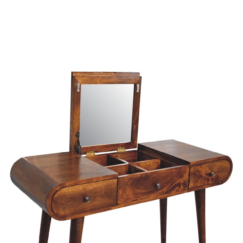 Dressing Table with Mirror and Drawers Solid Wood Desk Make up Table Rustic Bedroom Vanity Table Vanity Desk with Drawers and Mirror image 2
