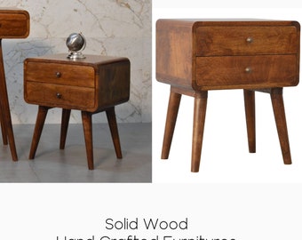 Bedside Table with Drawers -  Solid Wood Sofa Storage Table - Mid Century Modern Living Room Small Table - Dark Wooden Lamp Table