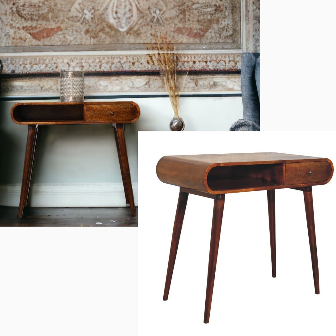 Console Table With Drawer Modern Console Desk Solid Wood Etsy