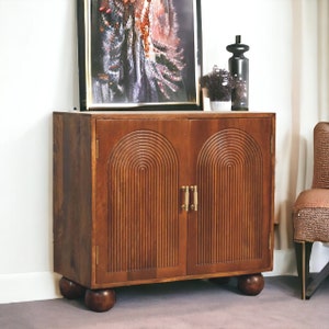 Sideboard Cabinet with 2 Doors - Retro Storage Furniture - Solid Wood Oak Art Deco Living Room Storage - Unique Mid Century Modern Cabinet