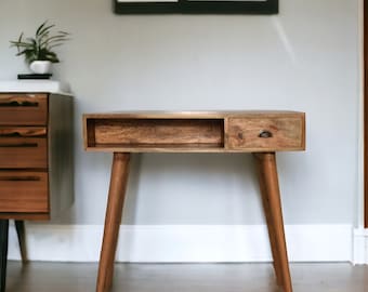 Writing Desk with Drawer and Shelf - Solid Wood Scandi Console Table - Nordic Office Table