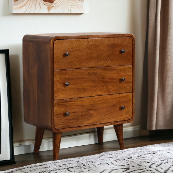Small Chest of Drawers - Solid Wood Sideboard with 3 Drawers -  Modern Sideboard Chest Accent Table - Dark Wood - Entryway Table