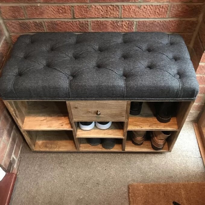 2-in-1 Entryway Bench With Shoe Storage | Faux Rattan Design, 3-Tier Cabinet & Removable Cushion | Hallway Organizer