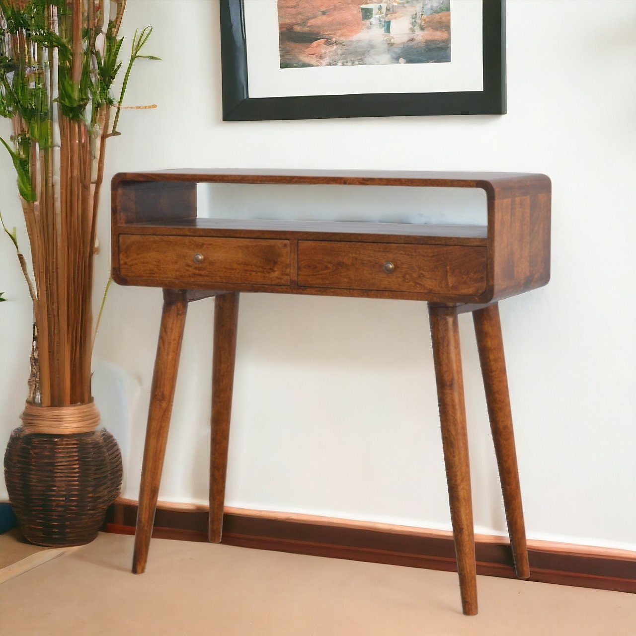 Narrow Console Table With Drawers and Open Shelf Hallway Storage Table ...
