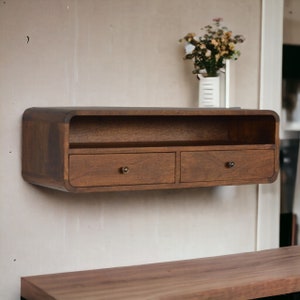 Modern Floating Console Table with Drawers  - Scandinavian Nordic Wall Mounted Wooden Shelf