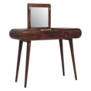 Dressing Table with Mirror and Drawers Solid Wood Desk Make up Table Rustic Bedroom Vanity Table Vanity Desk with Drawers and Mirror image 7