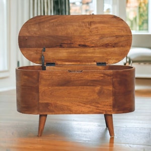 Storage Box - Rounded Lid up Blanket Box - Solid Wood Oval Box With Lid - Trditional Storage Bench - Rustic Storage Sideboard