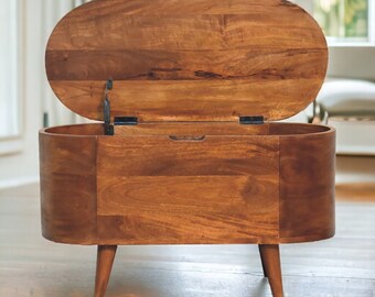 Storage Box - Rounded Lid up Blanket Box - Solid Wood Oval Box With Lid - Trditional Storage Bench - Rustic Storage Sideboard