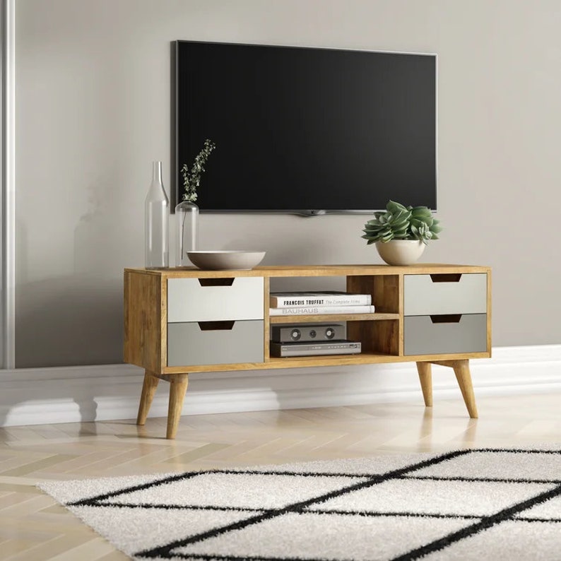 Modern TV Console Table With Drawers Minimal TV Stand Living Etsy UK