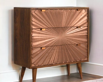 Sideboard Chest - Solid Wood and Copper Inlay Chest of Drawers -  Unique Storage Furniture - Living Room Art Deco Sideboard