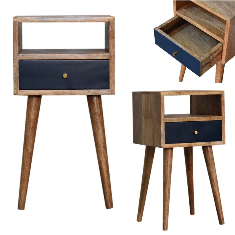 Small Bedside Table With Drawer and Shelf Modern Solid Wood Etsy UK