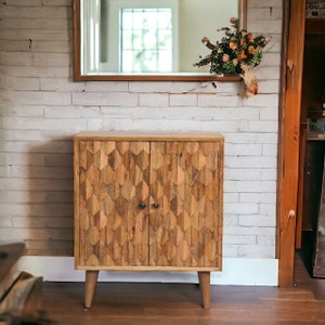 Small Sideboard Cabinet with 2 Doors - Art Deco Storage Furniture - Solid Wood Oak Finish Living Room Storage Furniture