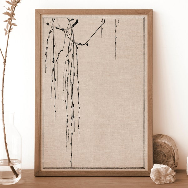 Japanese Willow Tree Woodblock Digital Print | Instant Download  | Japandi Modern Organic Minimal Art Decor