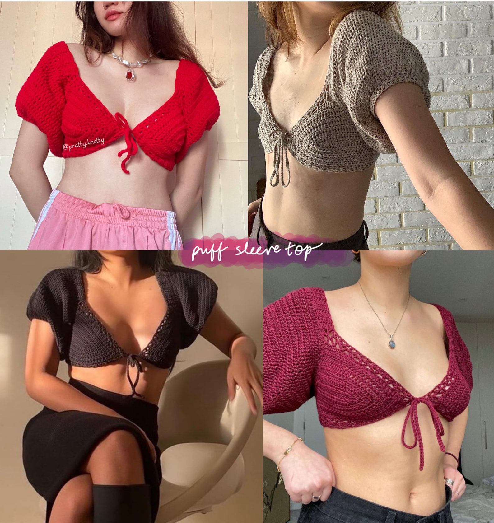 Crochet Lace Top With Puff Sleeves main image 0