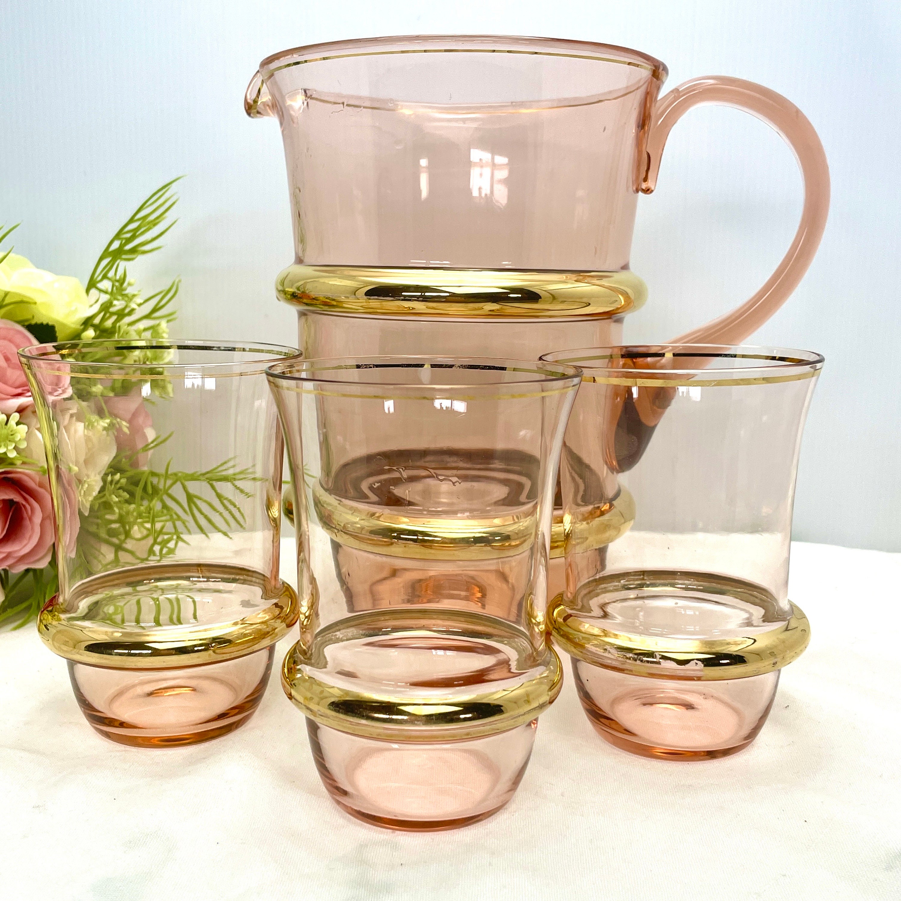 2lt Pitcher MCM Pink and Gold 2lt Pitcher and 3 Matching Glasses - Etsy Australia