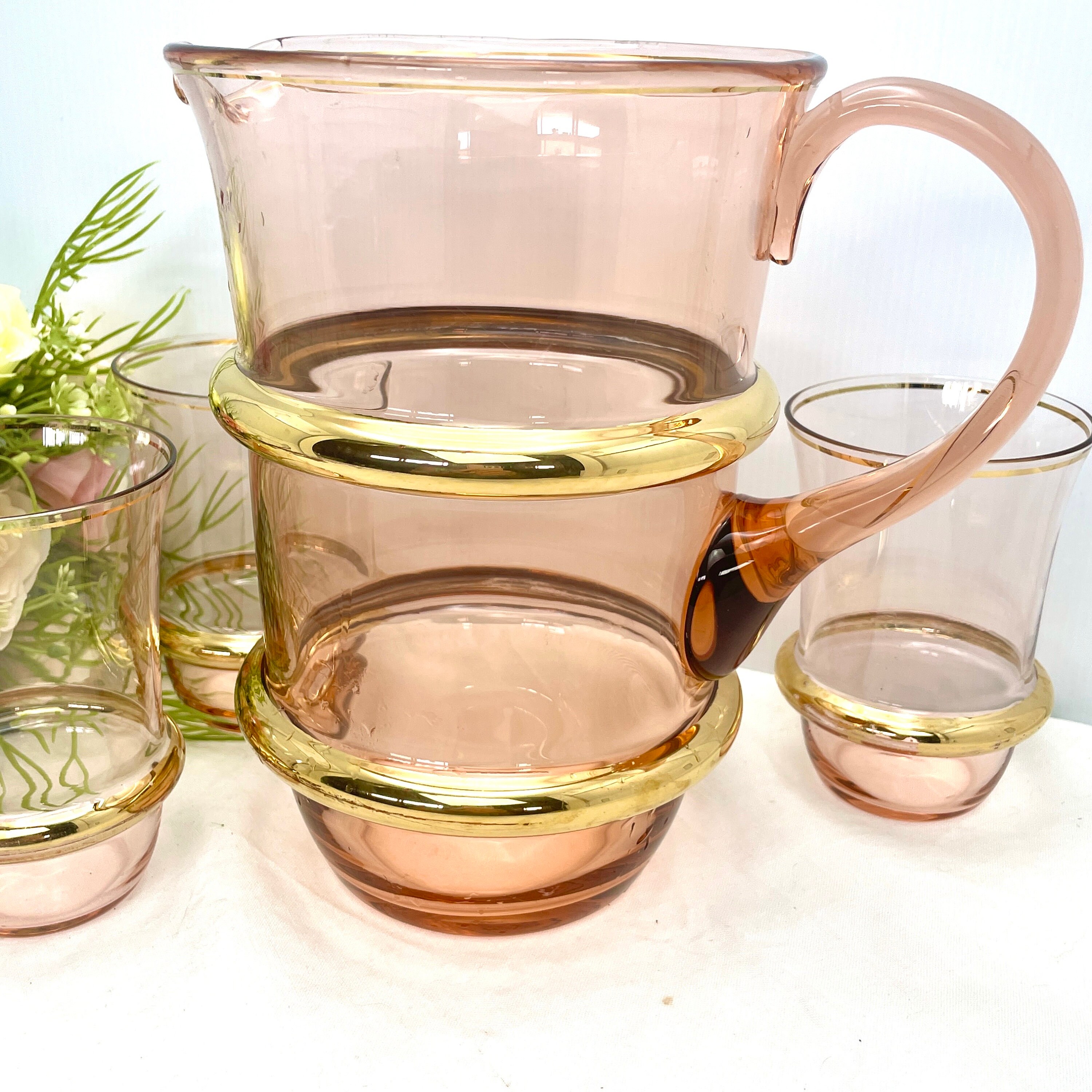 2lt Pitcher MCM Pink and Gold 2lt Pitcher and 3 Matching Glasses - Etsy Australia