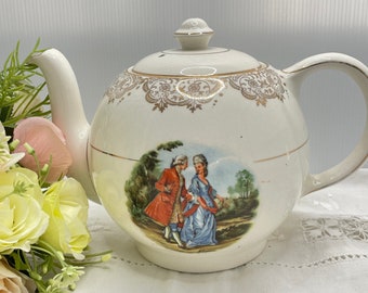 Renaissance pattern - Barratts of Staffordshire England Vintage 4 cup teapot featuring courting couple