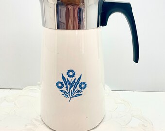 70s Rare Corning Ware Blue Cornflower Coffee Pitcher by Pyrex