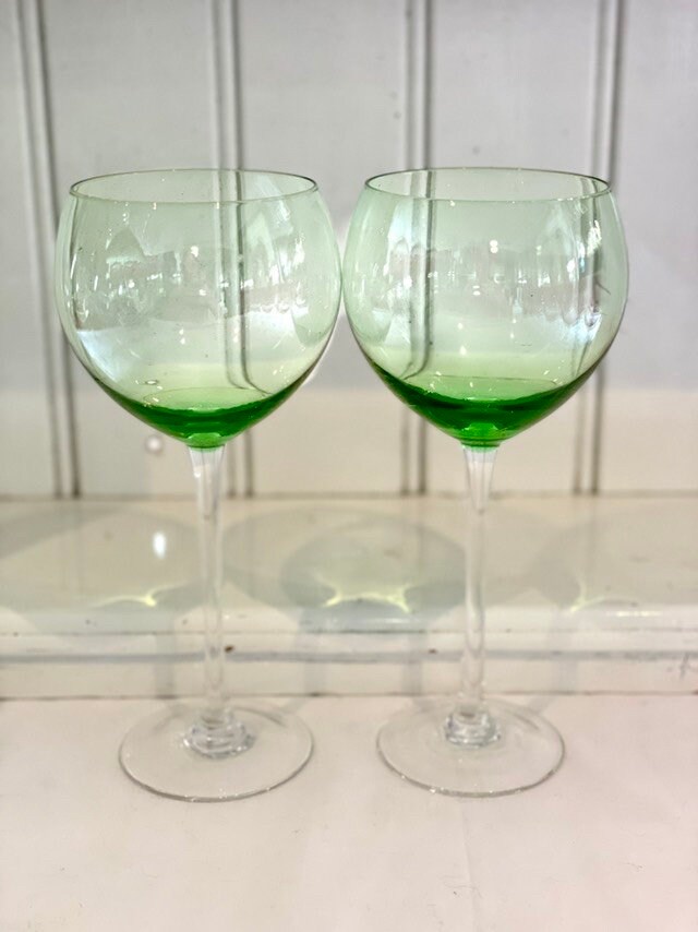 Lenox Balloon Blown Glass Wine Glasses X 2 in Green Mist Etsy Australia