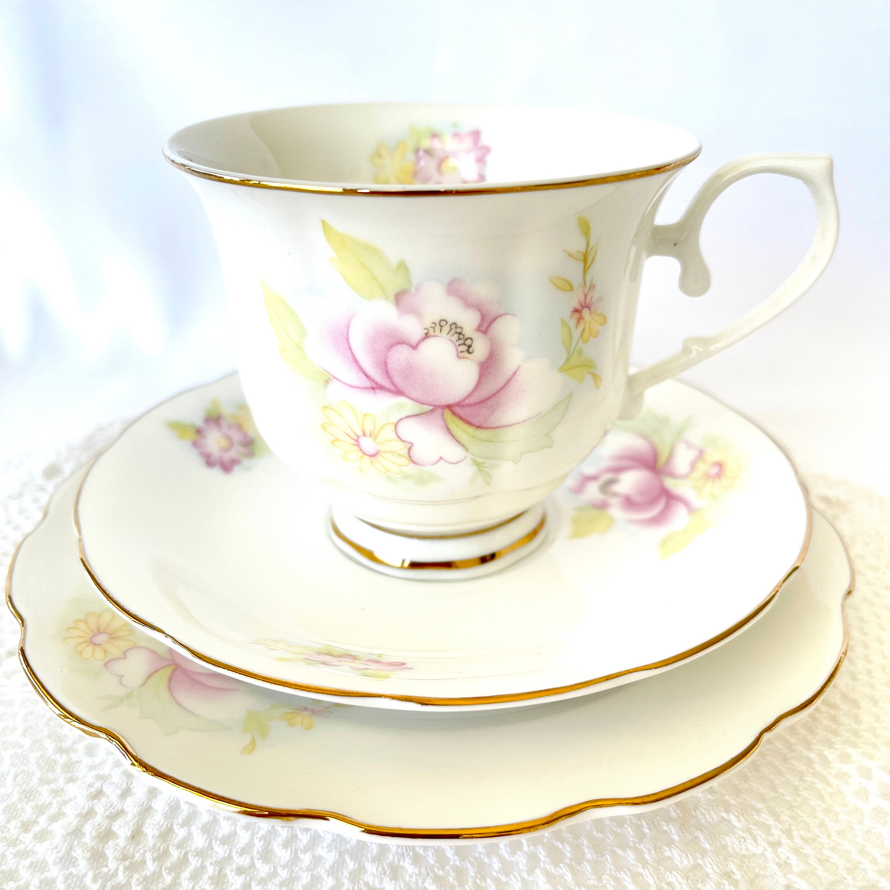 Royal Wessex 'camellia” Teacup, Saucer Side Plate Trio Fine