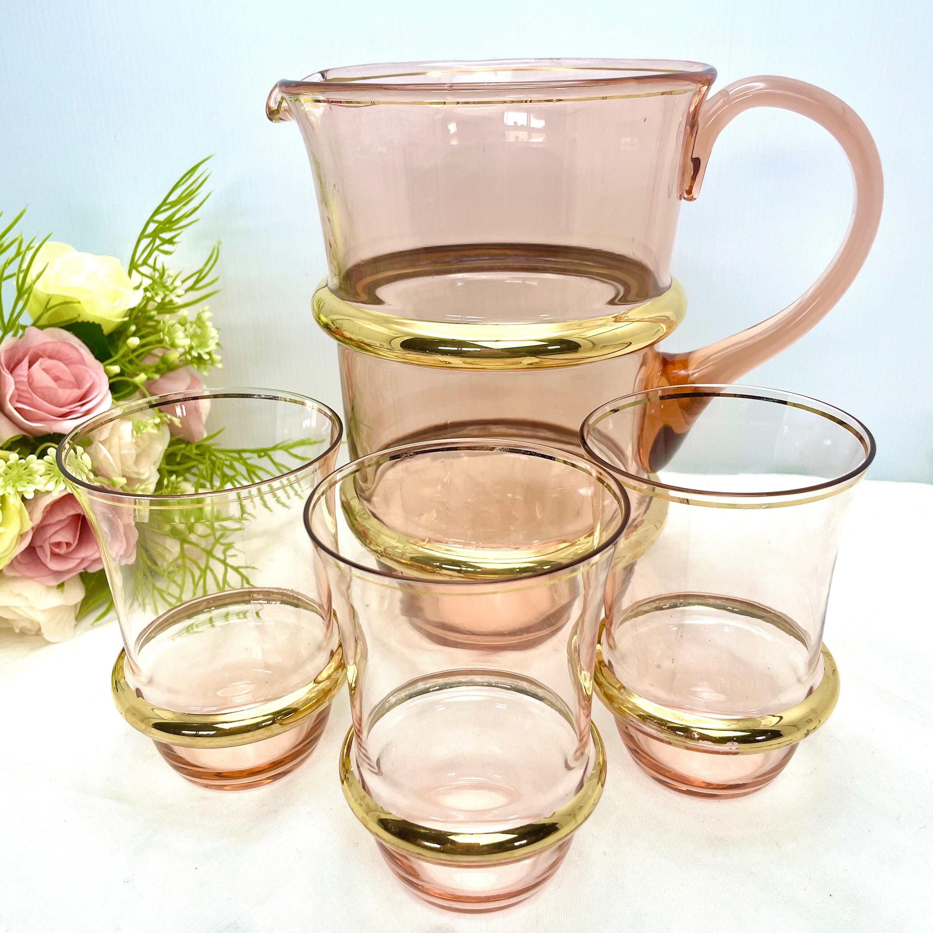 2lt Pitcher MCM Pink and Gold 2lt Pitcher and 3 Matching Glasses - Etsy Australia