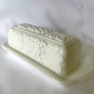 Imperial Milk Glass Butter Dish Grape Leaf Pattern Made in USA