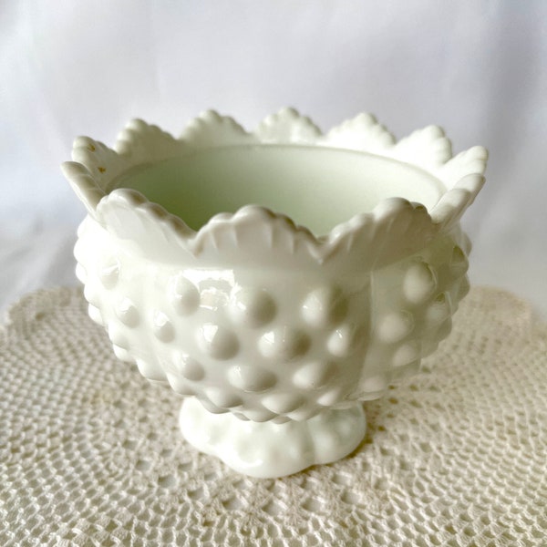 Collectible glass vintage Fenton Hobnail white milk glass round candle holder