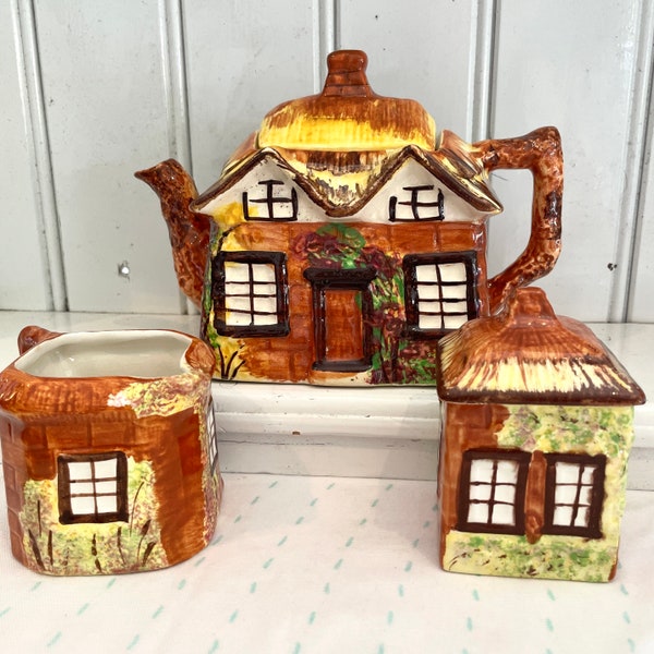 5pc Set Vintage Price Bros Cottage Ware Teapot set Very Charming England Thatched roof