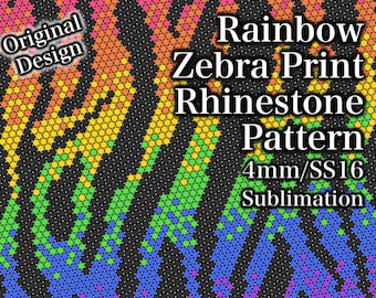 Rainbow Zebra Sublimation Rhinestone Pattern | SS16/4mm Stone Size | Tumbler Maker Pattern Original Design