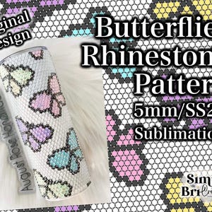 Schmetterlinge Sublimationsstrass Muster | 20 Unzen Dünn | 49 Steine Breit | SS20 / 5 mm Steingröße | Becher Dekor Original Design