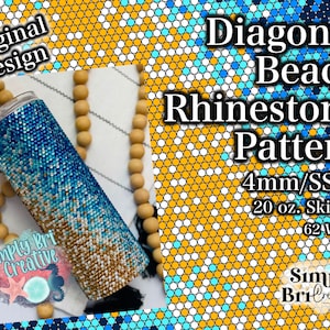 Diagonal Beach Ombre Rhinestone Pattern | 20 oz. Skinny | 62 Stones Wide | SS16/4mm Stone Size | Tumbler Maker Pattern Original Design