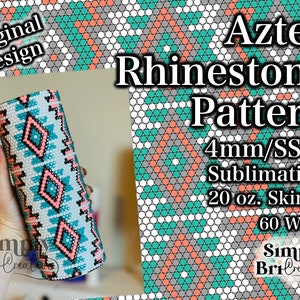 Aztec Sublimation Rhinestone Pattern | 20 oz. Skinny | 60 Stones Wide | SS16/4mm Stone Size | Tumbler Maker Pattern Original Design