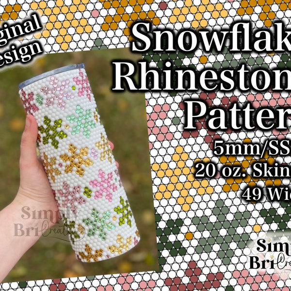 Snowflake Rhinestone Pattern | 20 oz. Skinny | 49 Stones Wide | SS20/5mm Stone Size | Rhinestone Template Original Design