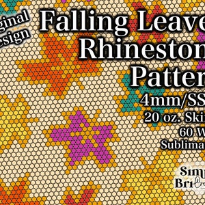 Falling Leaves Rhinestone Sublimation Pattern | 20 oz. Skinny | 60 Stones Wide | SS16/4mm Stone Size | Tumbler Pattern Original Design