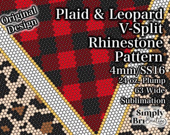 Plaid & Leopard V-Split Strass Sublimationsmuster | 24 Unzen Plump | 63 Steine Breit | SS16 / 4 mm Steingröße | Becher Originaldesign
