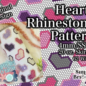 Hearts Rhinestone Pattern | 20 oz. Skinny | 62 Stones Wide | SS16/4mm Stone Size | Tumbler Maker Pattern Original Design