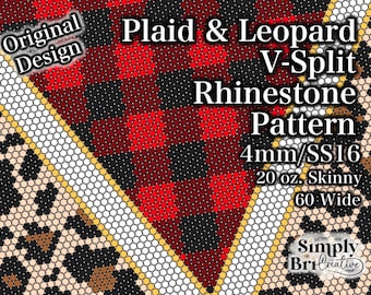 Karo & Leopard V-Split Strassmuster | 20 Unzen Dünn | 60 Steine Breit | SS16 / 4 mm Steingröße | Tumbler Maker Pattern Originaldesign