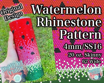 Può includere: Un bicchiere skinny da 20 once con un motivo a forma di anguria con strass. Il motivo è realizzato con strass da 4 mm ed è largo 62 pollici. Il bicchiere è rosso, rosa, verde e nero.