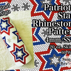 Patriotic Stars Rhinestone Pattern | 20 oz. Skinny | 60 Stones Wide | SS16/4mm Stone Size | Tumbler Maker Pattern Original Design