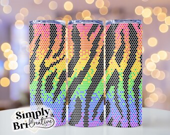 Rainbow Zebra Rhinestone Template Tumbler | 60 Stones Wide | SS16/4mm Stone Size | Tumbler Maker Pattern Original Design | Sublimation