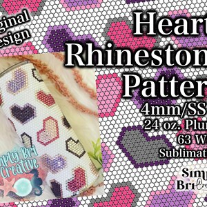 Hearts Sublimation Rhinestone Pattern | 24 oz. Plump | 63 Stones Wide | SS16/4mm Stone Size | Tumbler Maker Pattern Original Design