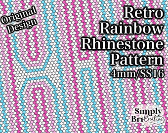 Retro Rainbow Rhinestone Pattern | SS16/4mm Stone Size | Tumbler Maker Pattern Original Design