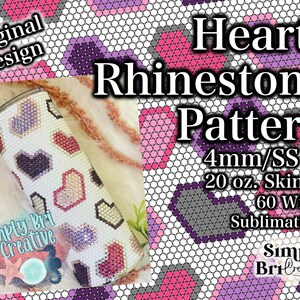 Hearts Sublimation Rhinestone Pattern | 20 oz. Skinny | 60 Stones Wide | SS16/4mm Stone Size | Tumbler Maker Pattern Original Design