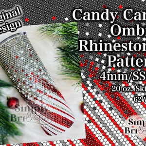 Candy Cane Ombre Rhinestone Pattern | 20 oz. Skinny | 62 Stones Wide | SS16/4mm Stone Size | Tumbler Maker Pattern Original Design