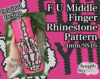 F U Skelly Middle Finger Rhinestone Pattern | SS16/4mm Stone Size | Tumbler Maker Pattern Original Design