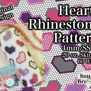 Hearts Rhinestone Pattern | 20 oz. Skinny | 60 Stones Wide | SS16/4mm Stone Size | Tumbler Maker Pattern Original Design