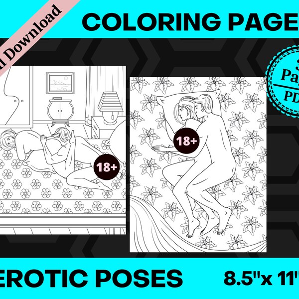 30 Adult Erotic Coloring Pages For Woman, Girls, Boys, Bachelorette Party, Bride, Honeymoon Activities - For Personal and Commercial Use